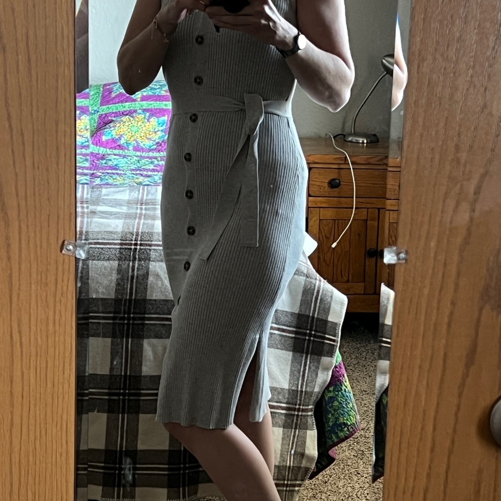 Pink Rose Sleeveless Ribbed Button-Front Maxi Dress in Light Gray - Picture 2 of 6